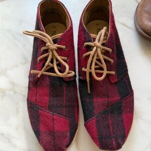 Toms Red and Black Plaid Ankle Boots